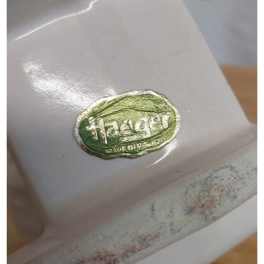 1939 Haeger Baby Cradle Planter pink Pottery Stork Mid Century Nursery Vase Vtg